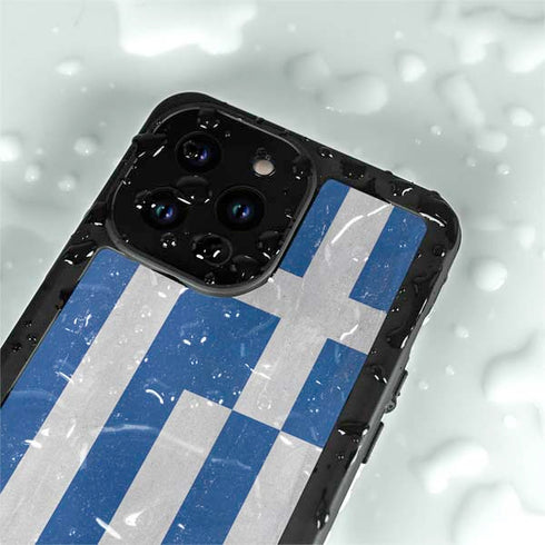 Greece Flag Distressed iPhone 14 Pro Max Waterproof Case